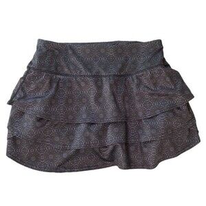 Athleta Swagger Tennis Skirt Skort Black with Blue Floral Print Tiered Ruffle